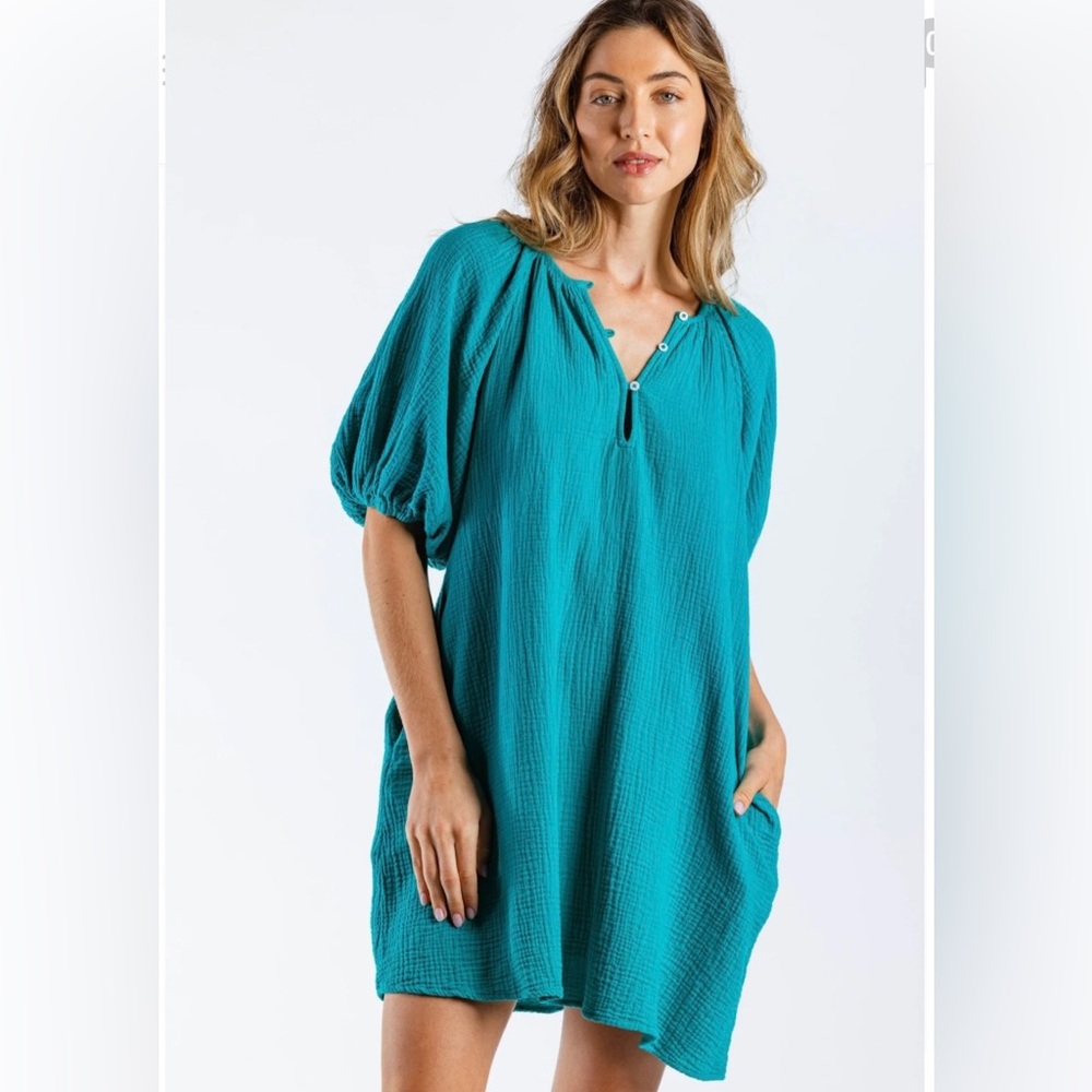 SUNDAYS CASSIE DRESS 100% Cotton Size Small Mini puff-sleeve and button front